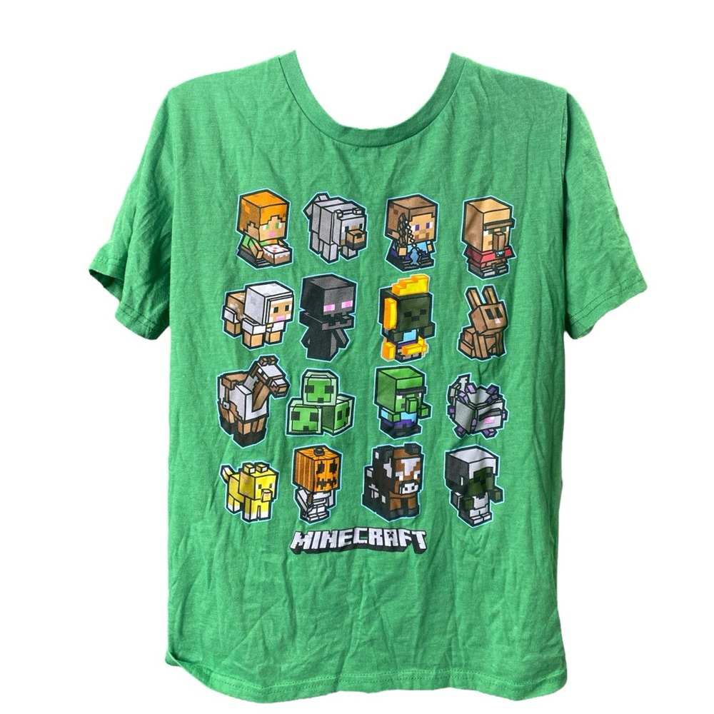 MAD ENGINE Minecraft Youth L Green Short Sleeve T-Shirt Villager Enderman - Picture 2 of 3